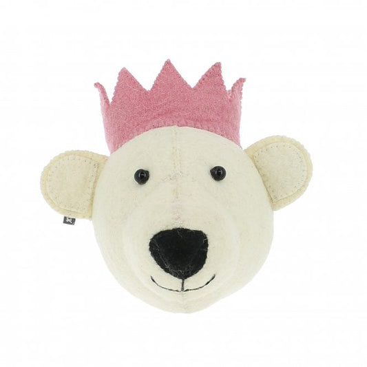 Mini White Bear Head with Pink Crown