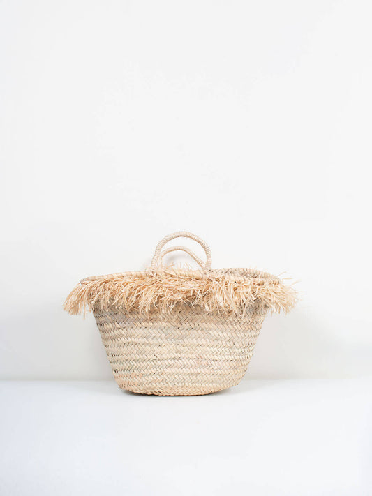 Natural Raffia Tassel Basket