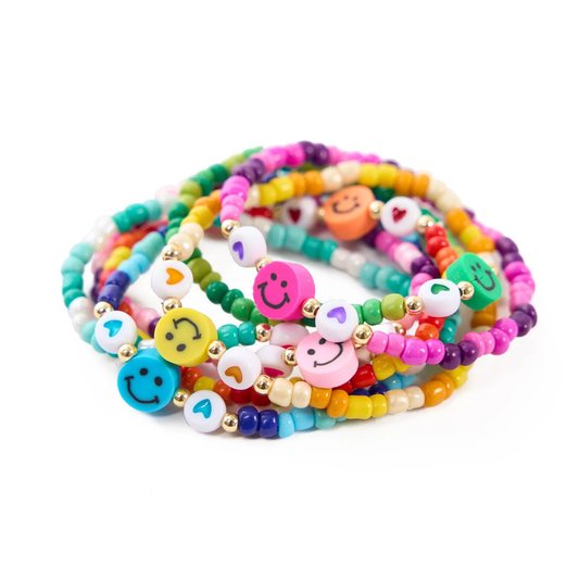 Smiley Beaded Bracelets - Set of 6