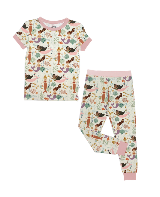 Making Waves Mermaids Bamboo Short Sleeve Kids Pajama Pants Set