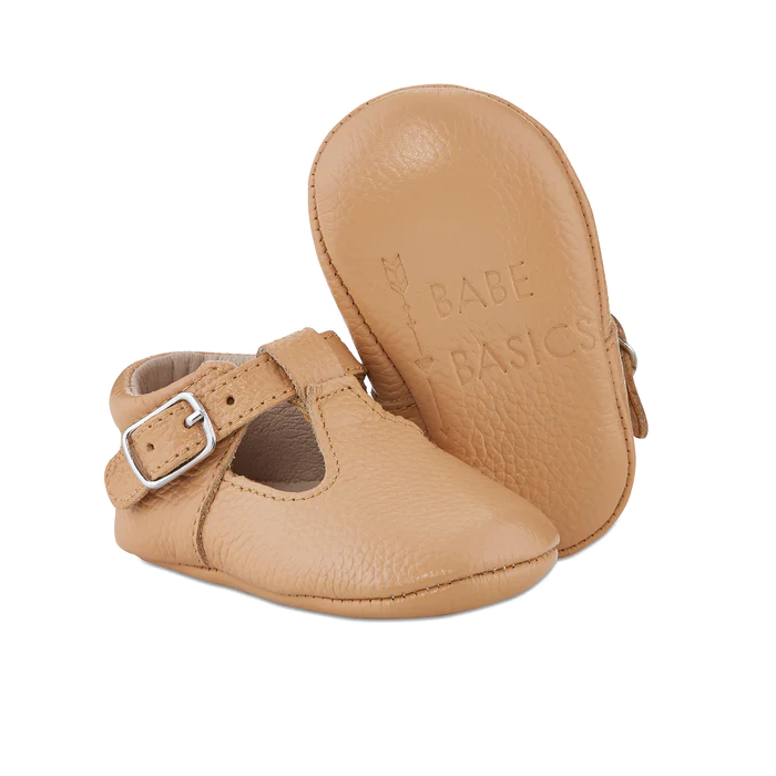 Caramel Soft-Sole Leather Mary Jane Moccasins