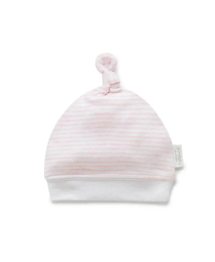 Pale Pink Striped Knot Hat