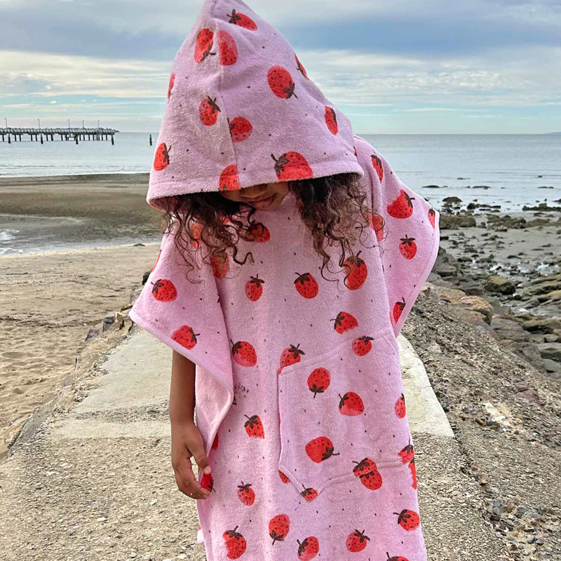 Strawberry Print Towelling Poncho