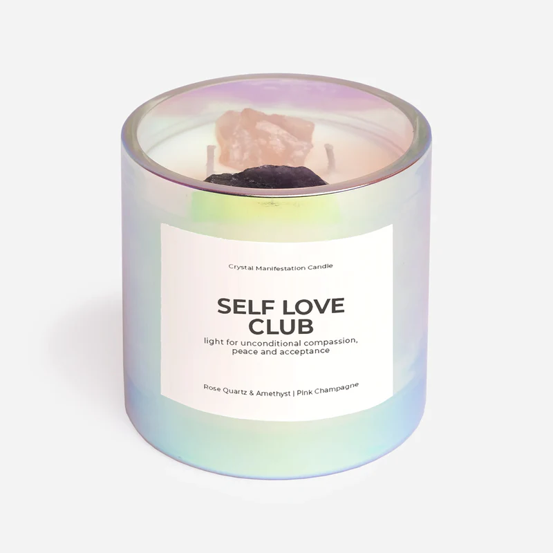 Self Love Club Crystal Manifestation Candle - Pink Champagne with Rose Quartz & Amethyst