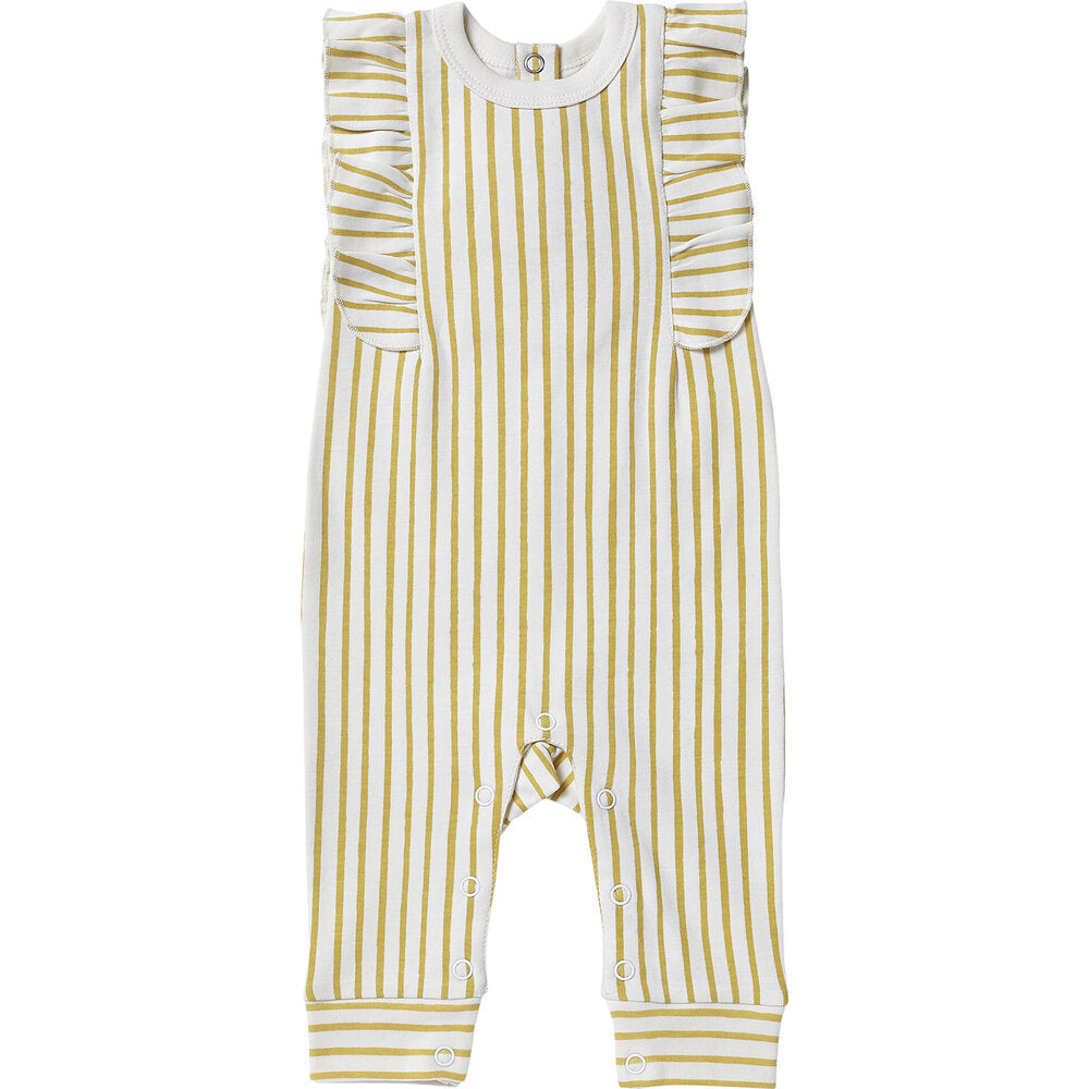 Stripes Away Romper with Ruffle - Marigold