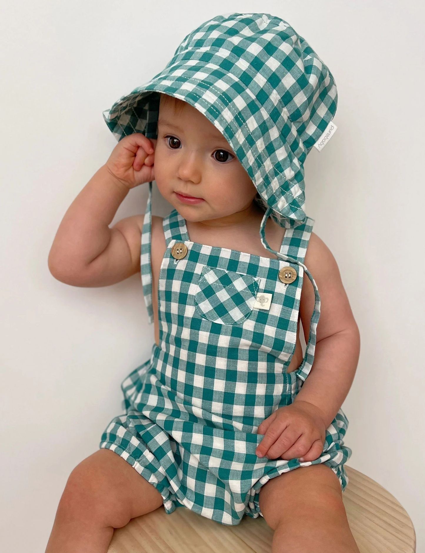 Palm Gingham Linen Blend Overalls