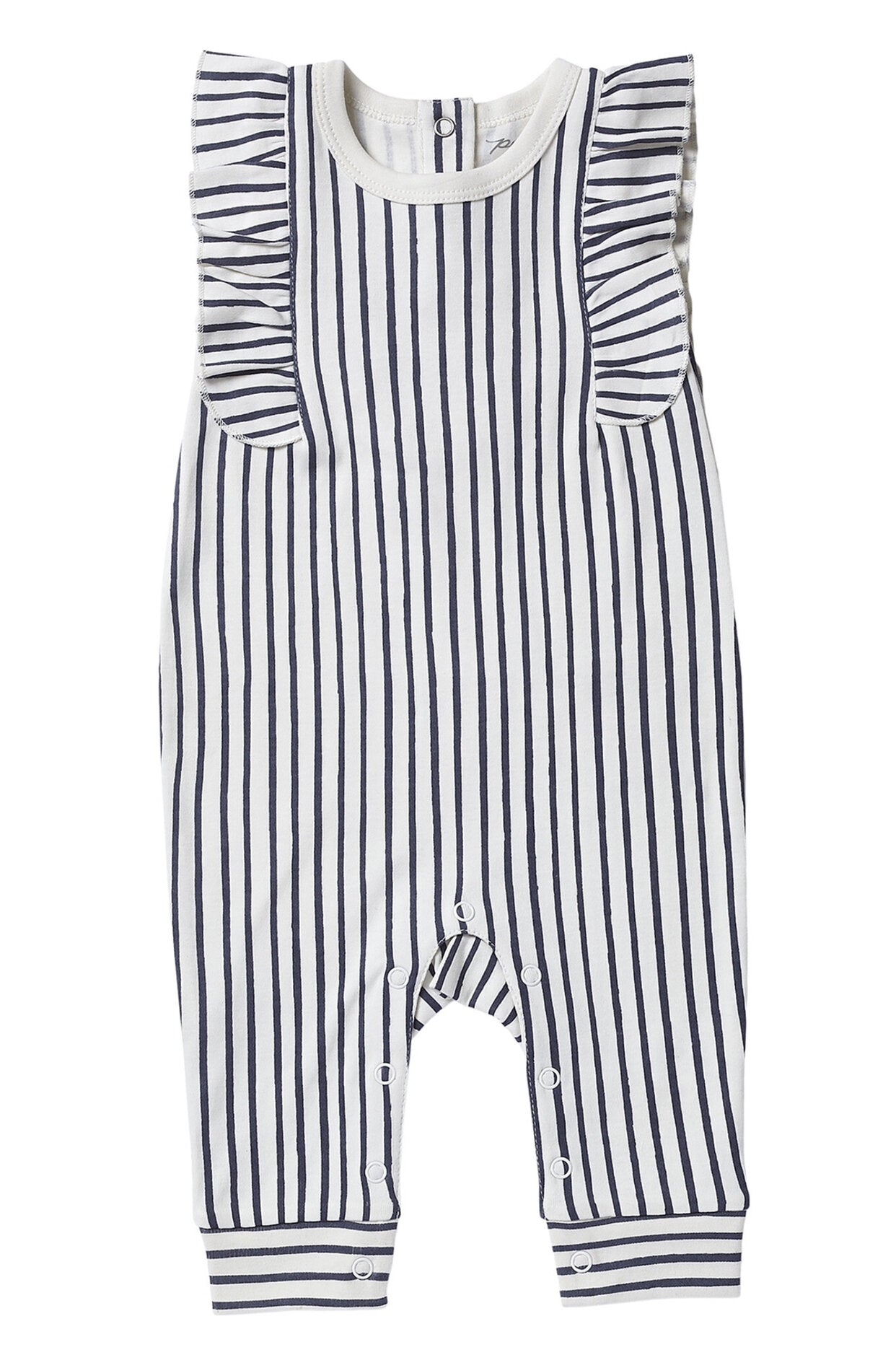 Stripes Away Romper with Ruffle - Ink Blue