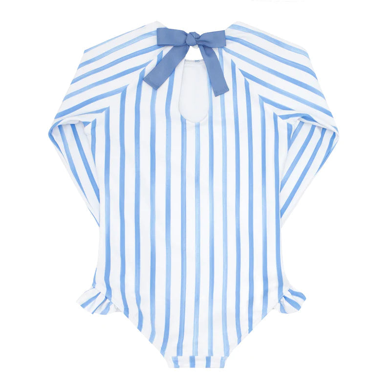 Girls Bahamian Blue Striped One Piece Rashguard