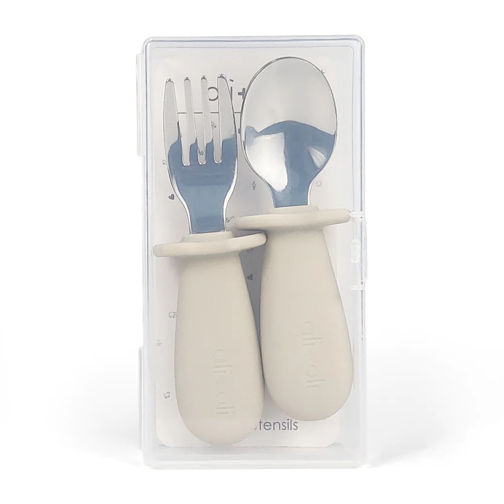 Khaki Spoon & Fork Learning Set for Toddlers
