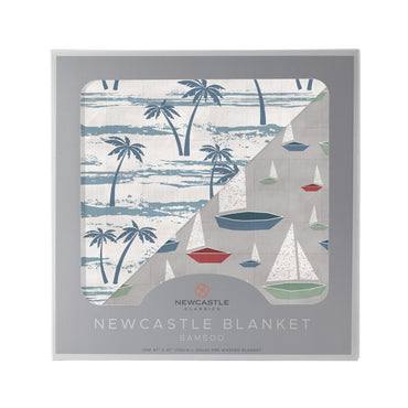 Ocean Palm Trees and Marina Sailboats Blanket
