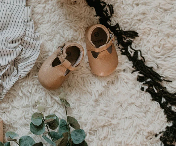 Caramel Soft-Sole Leather Mary Jane Moccasins