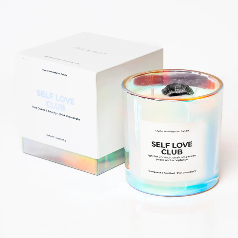 Self Love Club Crystal Manifestation Candle - Pink Champagne with Rose Quartz & Amethyst