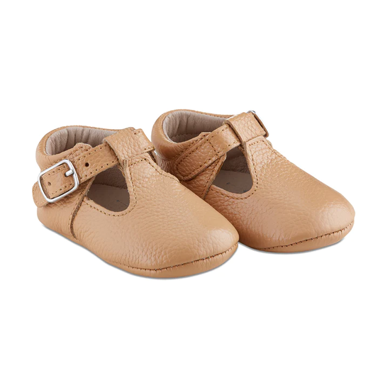 Caramel Soft-Sole Leather Mary Jane Moccasins