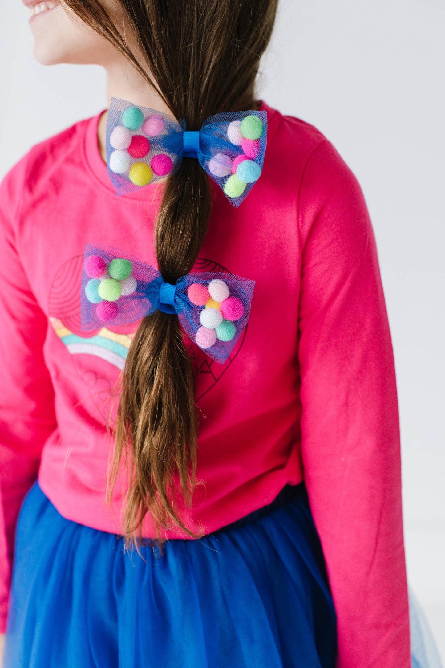 Blue Pom Pom Tutu and Bow Hair Tie Set