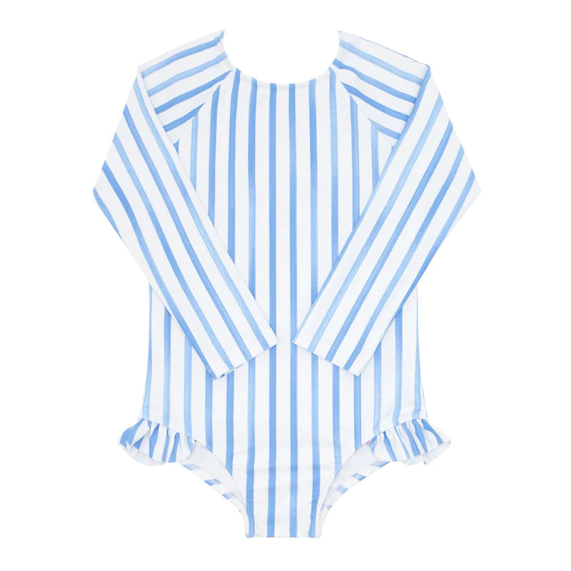 Girls Bahamian Blue Striped One Piece Rashguard