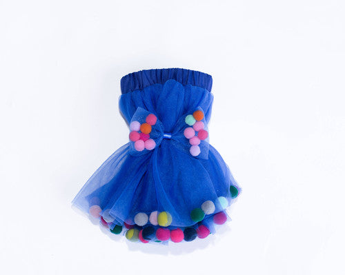 Blue Pom Pom Tutu and Bow Hair Tie Set