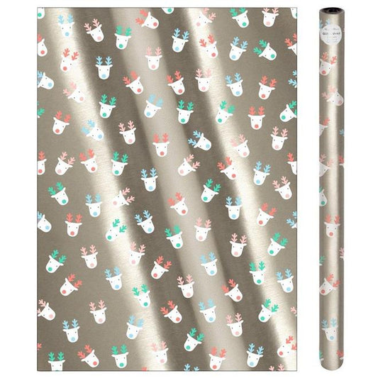 Silver Reindeer Gift Wrap Roll