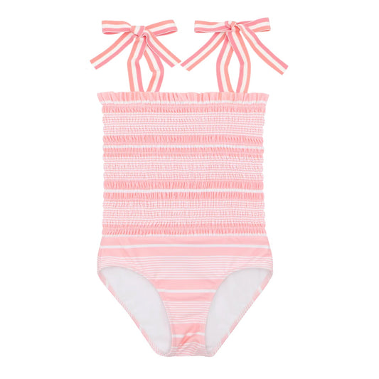 Girls Sorbet Pink Stripe Smocked One Piece