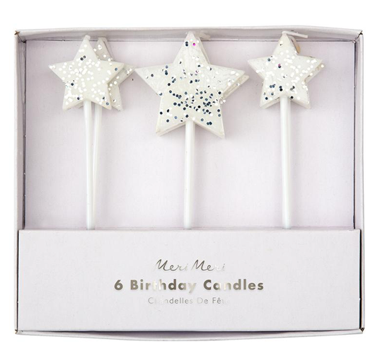 Silver Glitter Star Candles