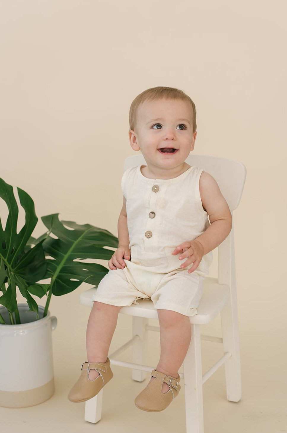 Cream Crop Linen Romper