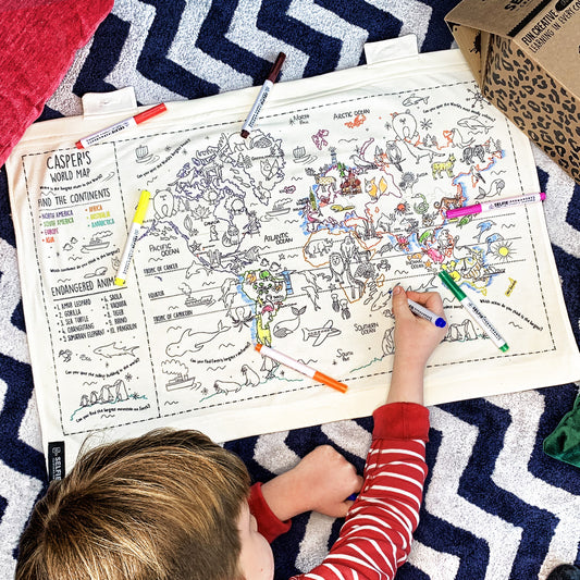 Colour your own World Map  - Fabric Wall Map