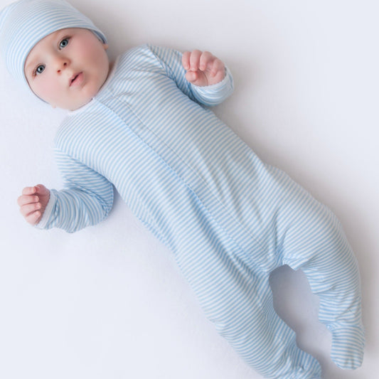 Blue Stripe Pima Cotton Newborn Hat